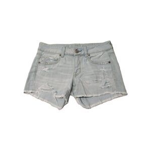 American Eagle Denim Shorts Womens 4 Light Wash Blue Distressed Stretch Jean AEO
